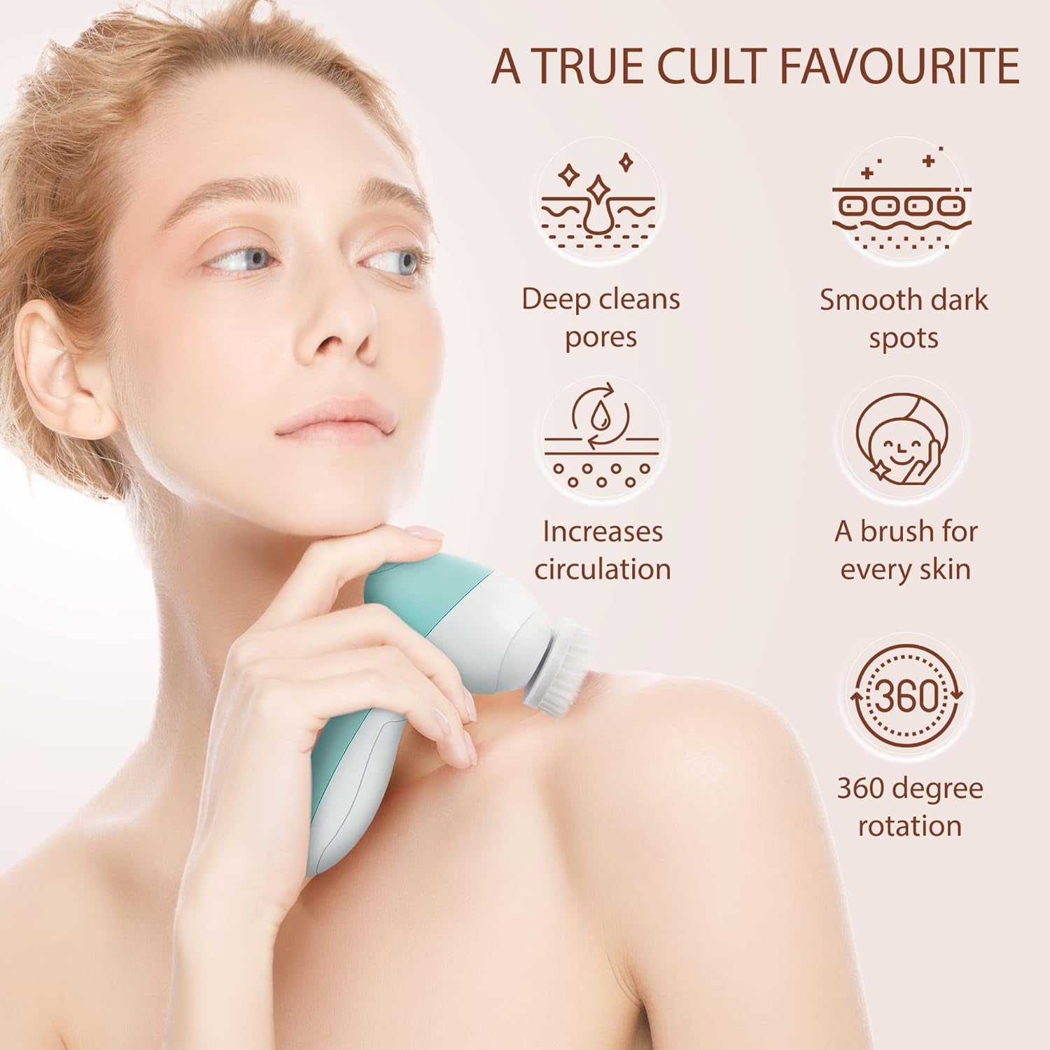 Face Scrubber | Facial Cleansing Brush Exfoliator Skin Care Products Beauty Products Powered Electric Wash Exfoliating Spin Cleanser Cleaning Scrub Including 7 Heads (Opal) | Skin Care Cleanser Wash Women Girls Electric Beauty Powered Exfoliator Skincare Spin Tools Scrub Washer Self Care Gifts