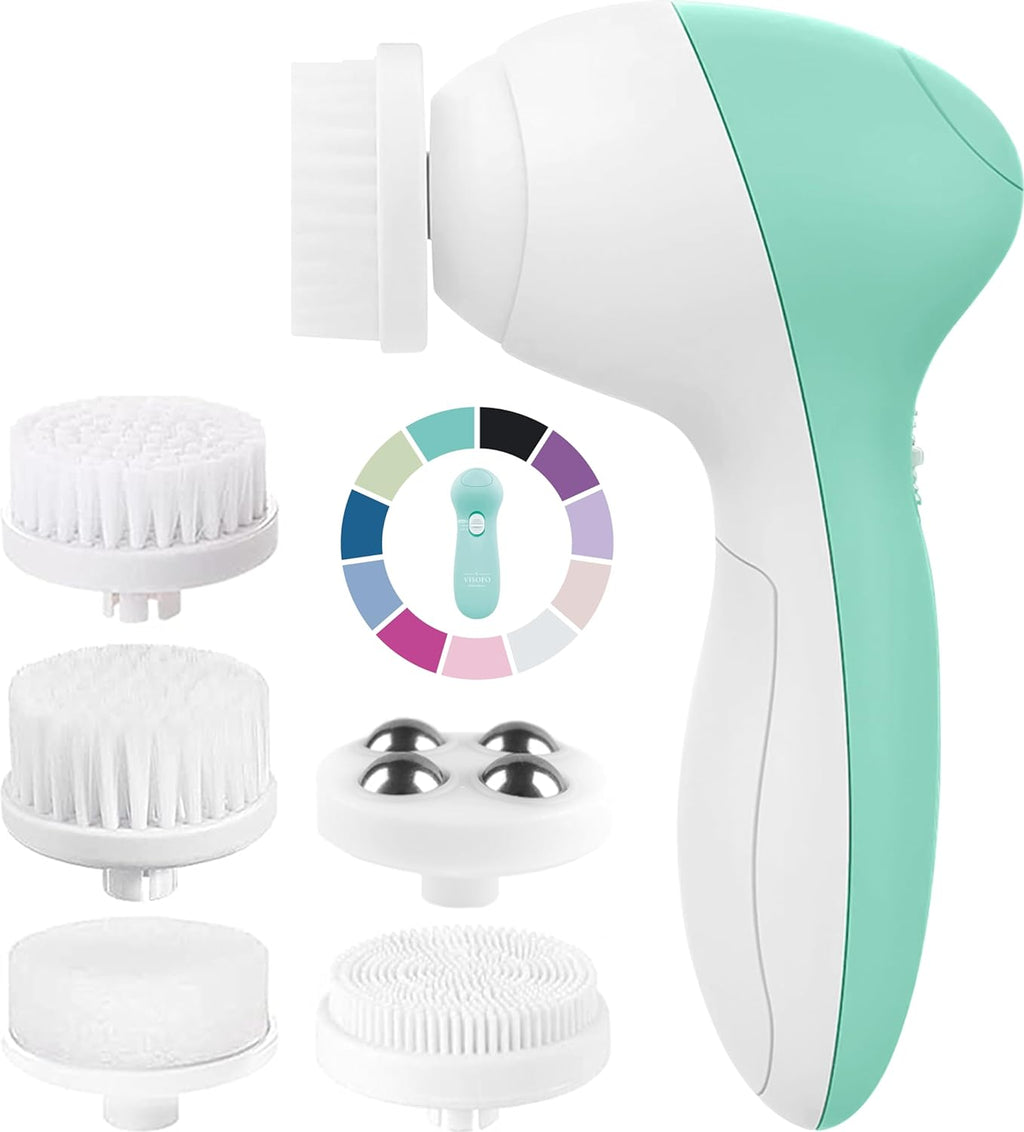 Face Scrubber | Facial Cleansing Brush Exfoliator Skin Care Products Beauty Products Powered Electric Wash Exfoliating Spin Cleanser Cleaning Scrub Including 7 Heads (Opal) | Skin Care Cleanser Wash Women Girls Electric Beauty Powered Exfoliator Skincare Spin Tools Scrub Washer Self Care Gifts